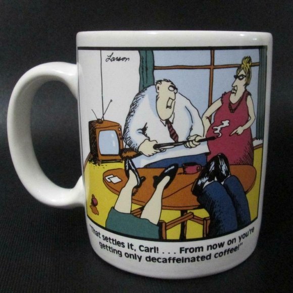 Far Side Funny Cartoon Mug Decaf Coffee Carl 1980 - Picture 1 of 4